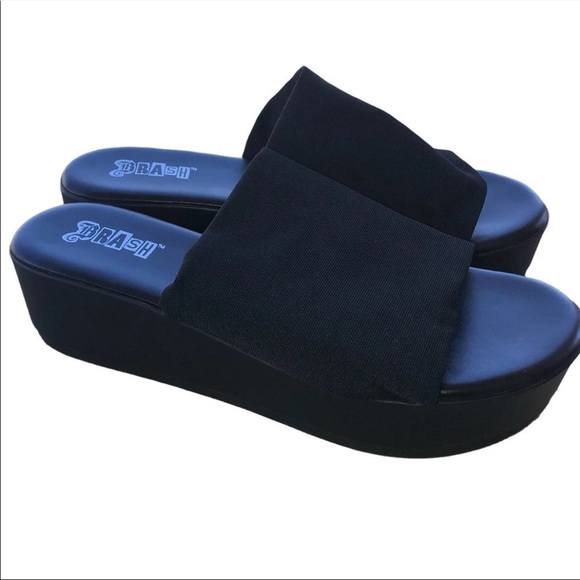 Black Stretch Mesh Slip-On Platform Sandal - Picture 2 of 5